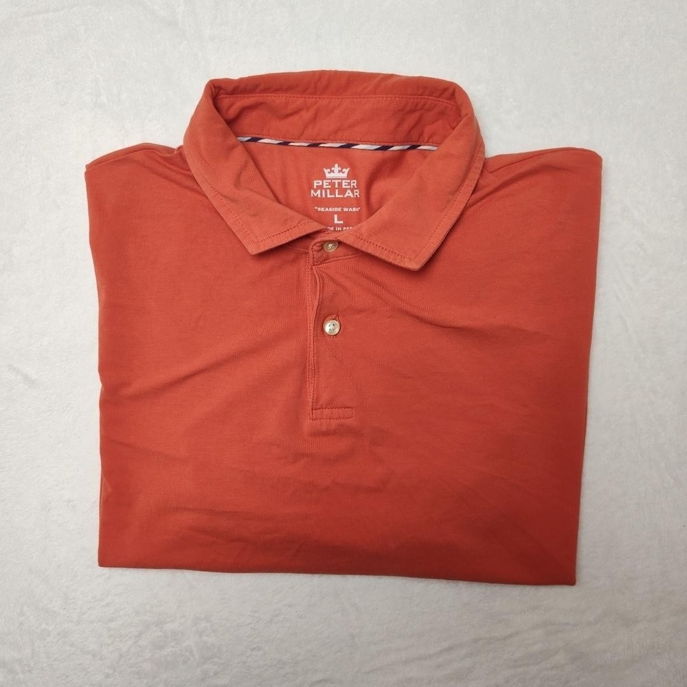 Peter Millar Polo Shirt Mens Large Orange Seaside Wash‎ Stretch Casual Golf Work